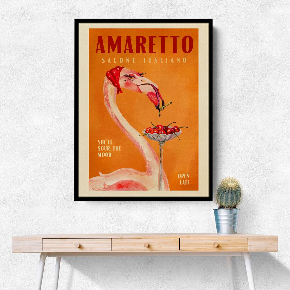 Amaretto Flamingo Art Deco Italian Cafe Travel Art Wall Art