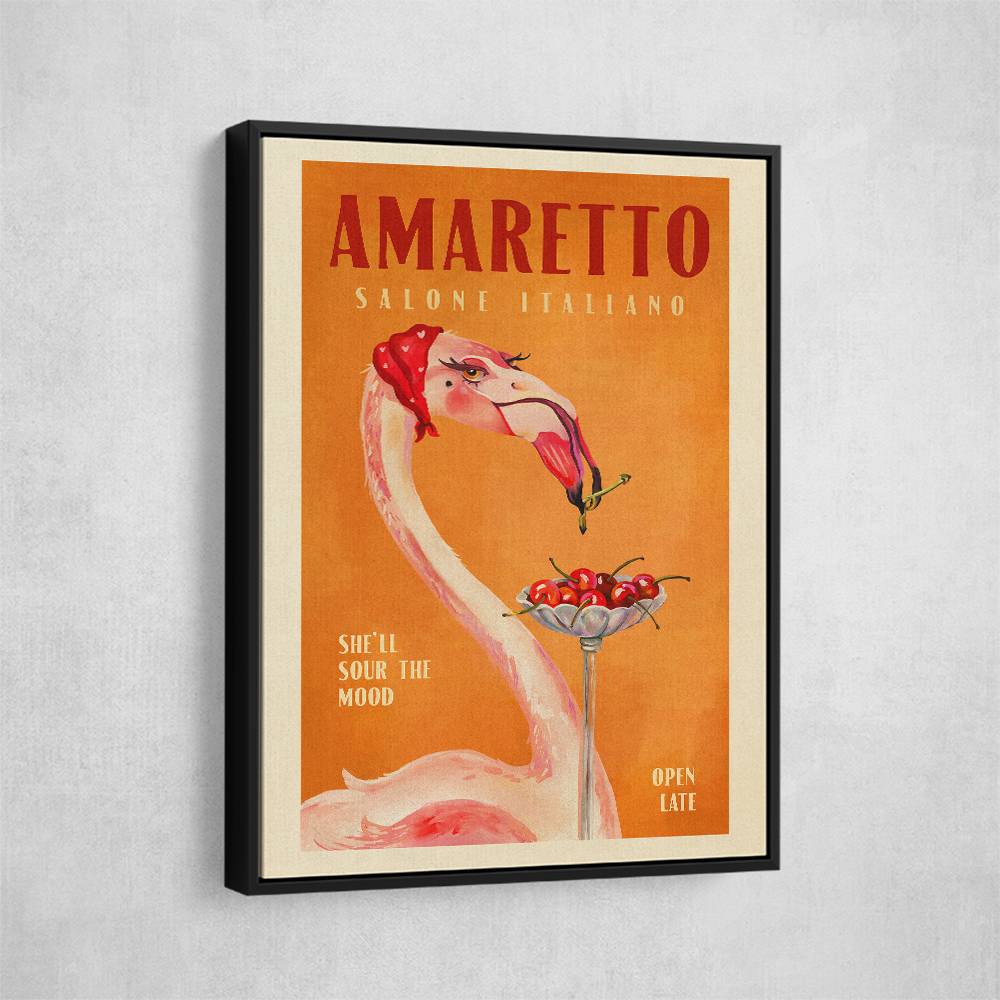 Amaretto Flamingo Art Deco Italian Cafe Travel Art Wall Art