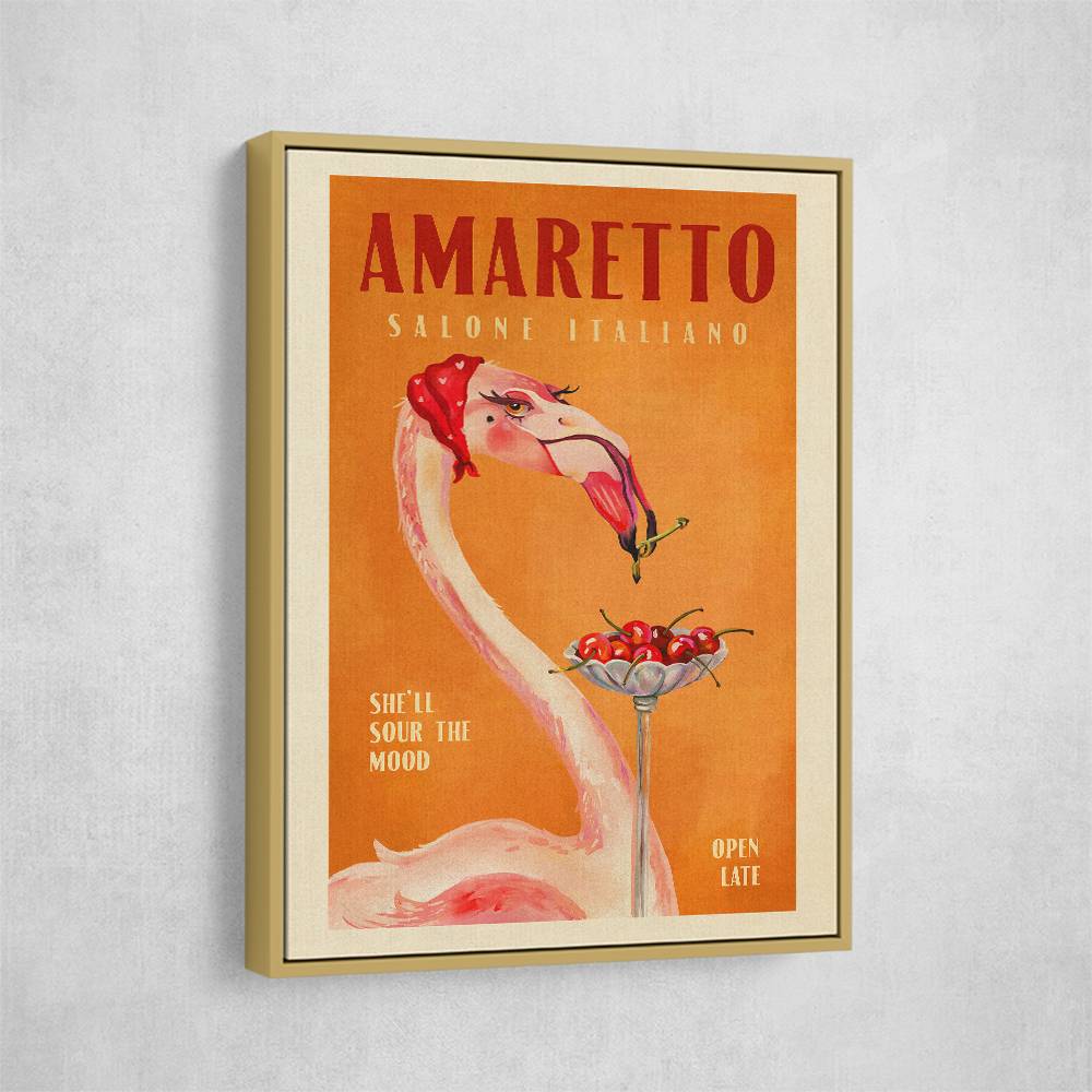 Amaretto Flamingo Art Deco Italian Cafe Travel Art Wall Art