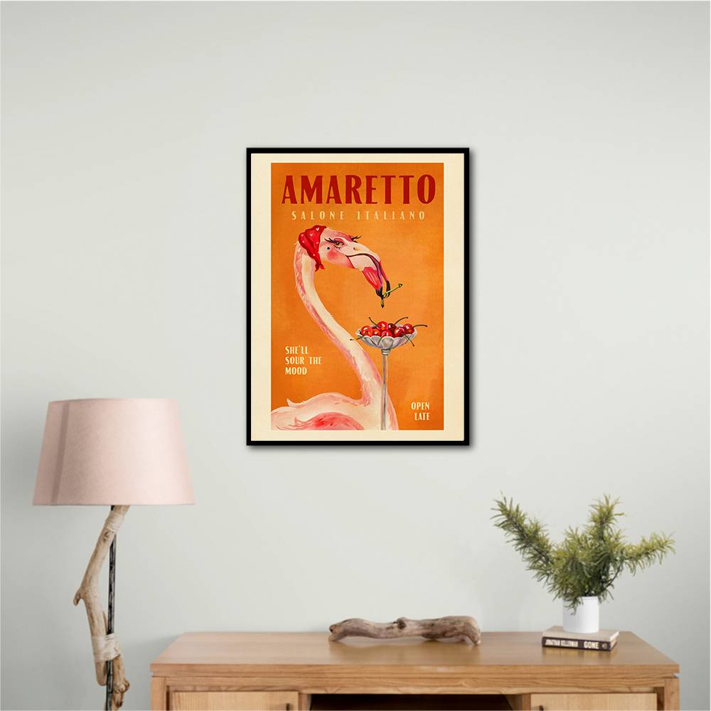 Amaretto Flamingo Art Deco Italian Cafe Travel Art Wall Art