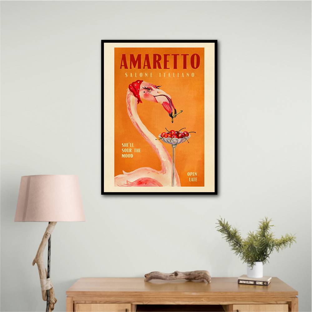 Amaretto Flamingo Art Deco Italian Cafe Travel Art Wall Art