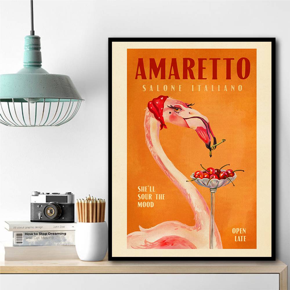 Amaretto Flamingo Art Deco Italian Cafe Travel Art Wall Art