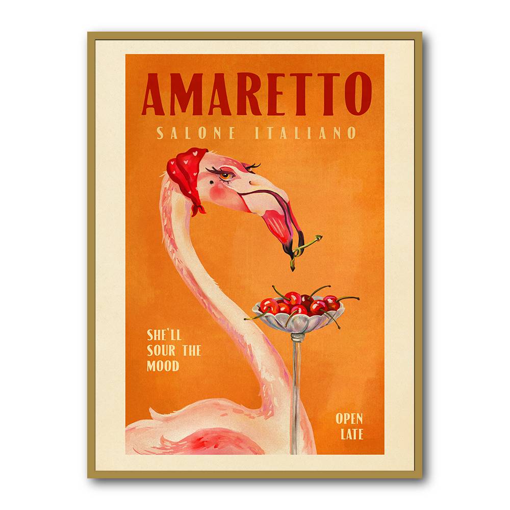 Amaretto Flamingo Art Deco Italian Cafe Travel Art Wall Art