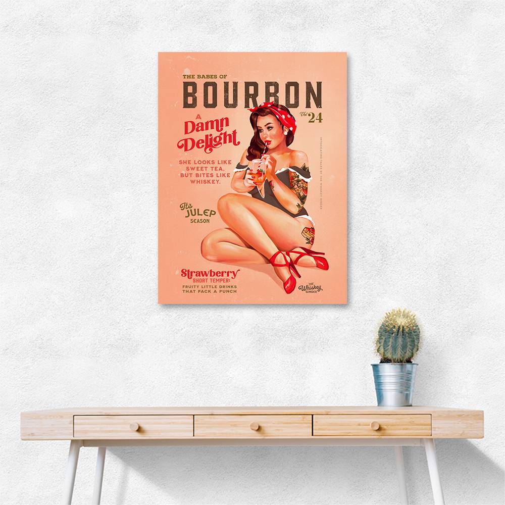 Babes Of Bourbon Vol 22 Vintage Pinup Girl Drinking A Cocktail Wall Art