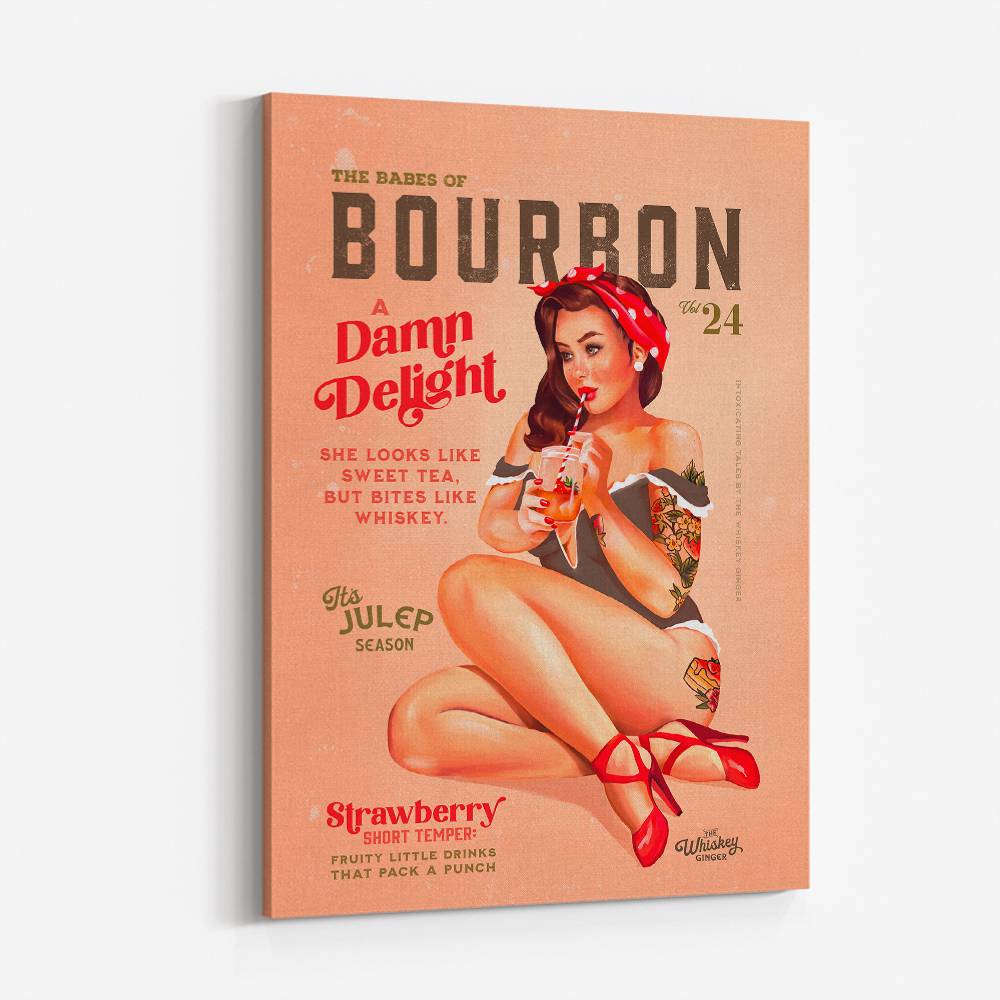 Babes Of Bourbon Vol 22 Vintage Pinup Girl Drinking A Cocktail Wall Art