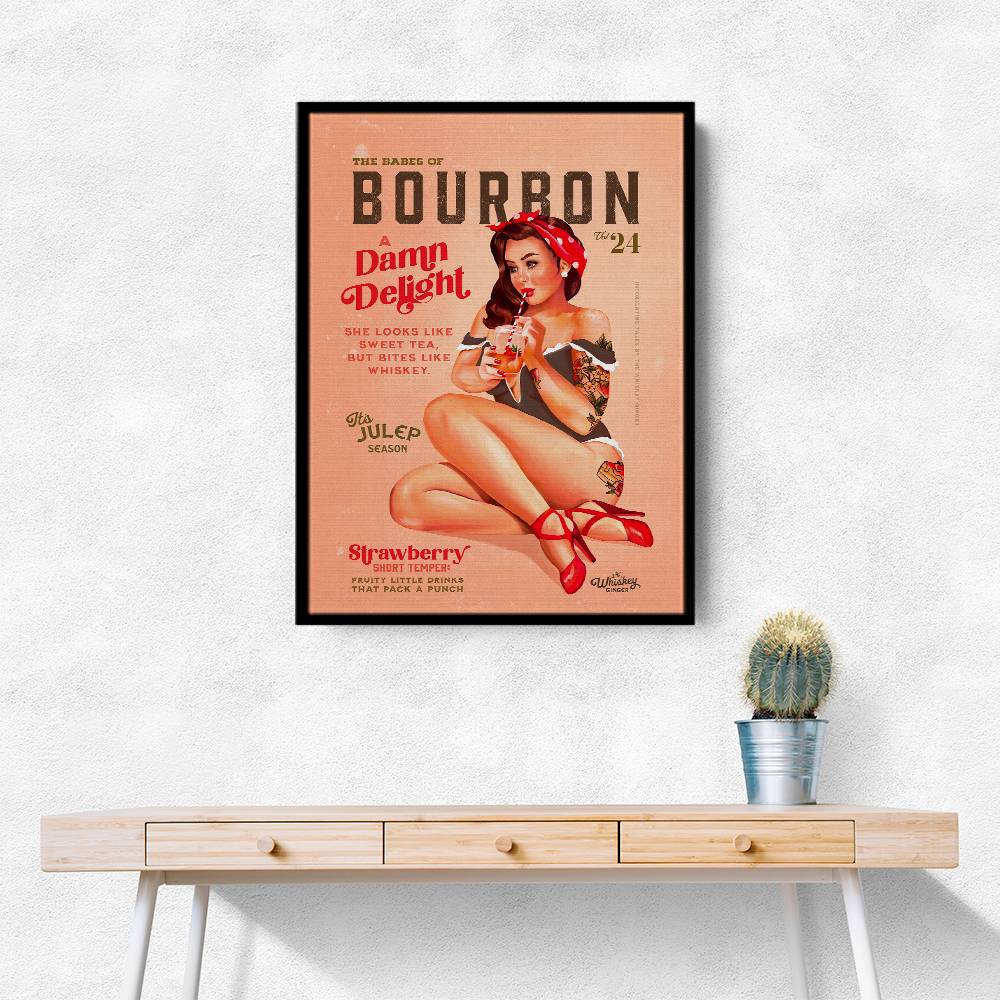 Babes Of Bourbon Vol 22 Vintage Pinup Girl Drinking A Cocktail Wall Art