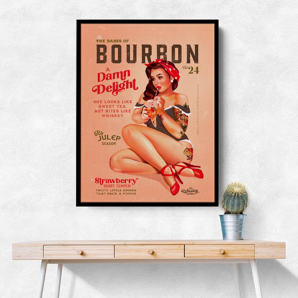 Babes Of Bourbon Vol 22 Vintage Pinup Girl Drinking A Cocktail Wall Art