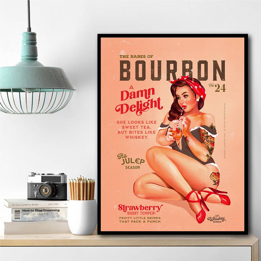 Babes Of Bourbon Vol 22 Vintage Pinup Girl Drinking A Cocktail Wall Art