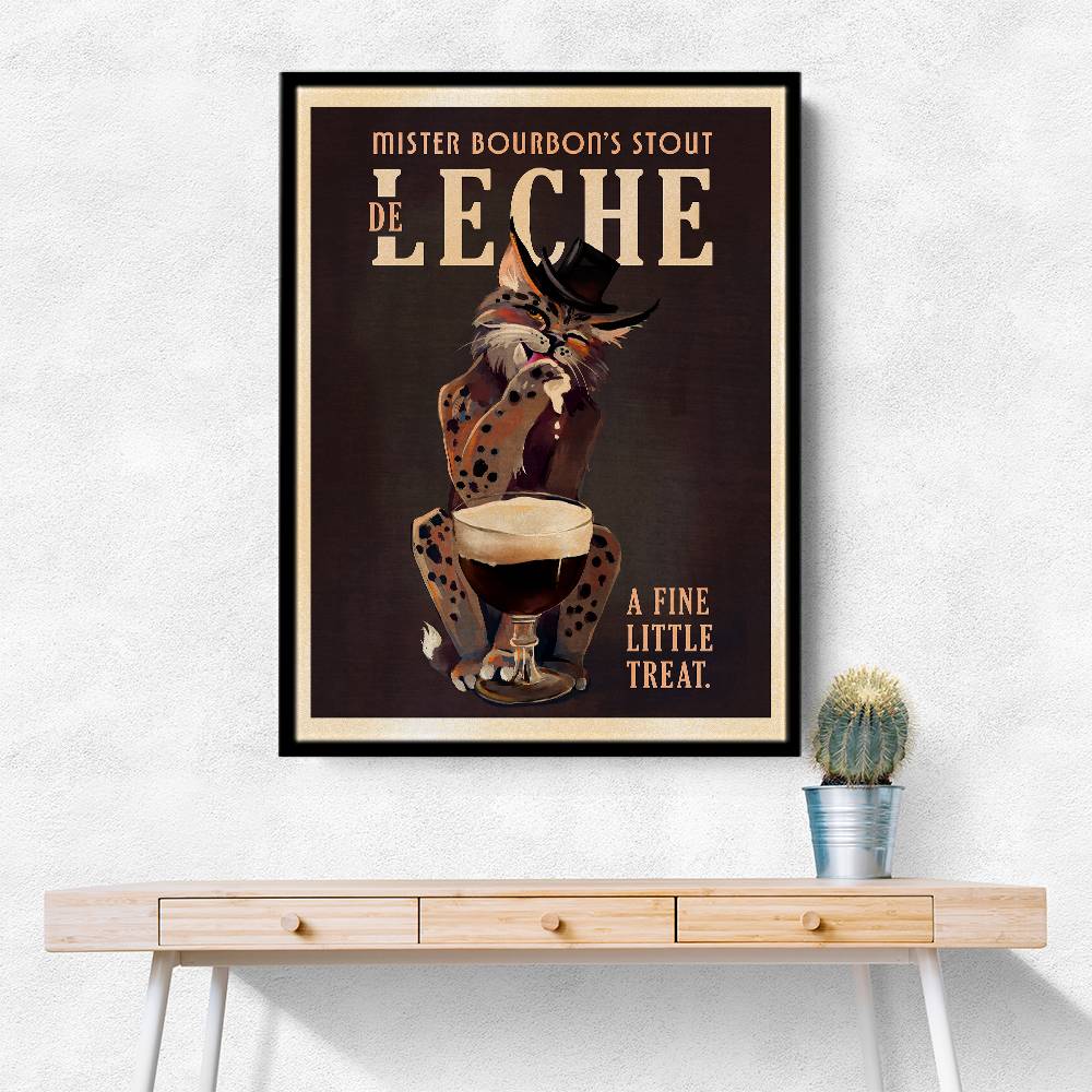 Bourbon De Leche Guinness Style Cat Art Wall Art