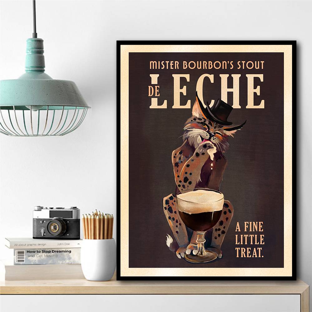 Bourbon De Leche Guinness Style Cat Art Wall Art