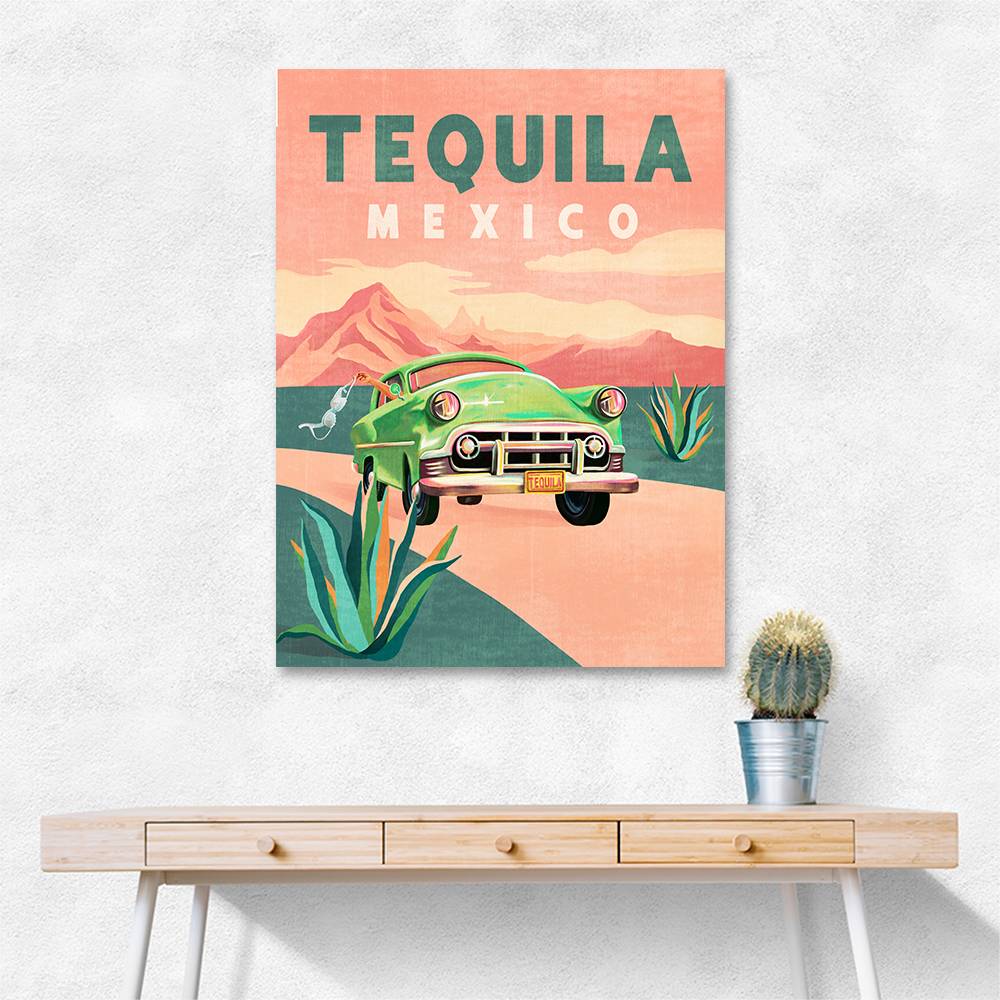 Tequila Mexico Colorful Vintage Travel Poster Wall Art