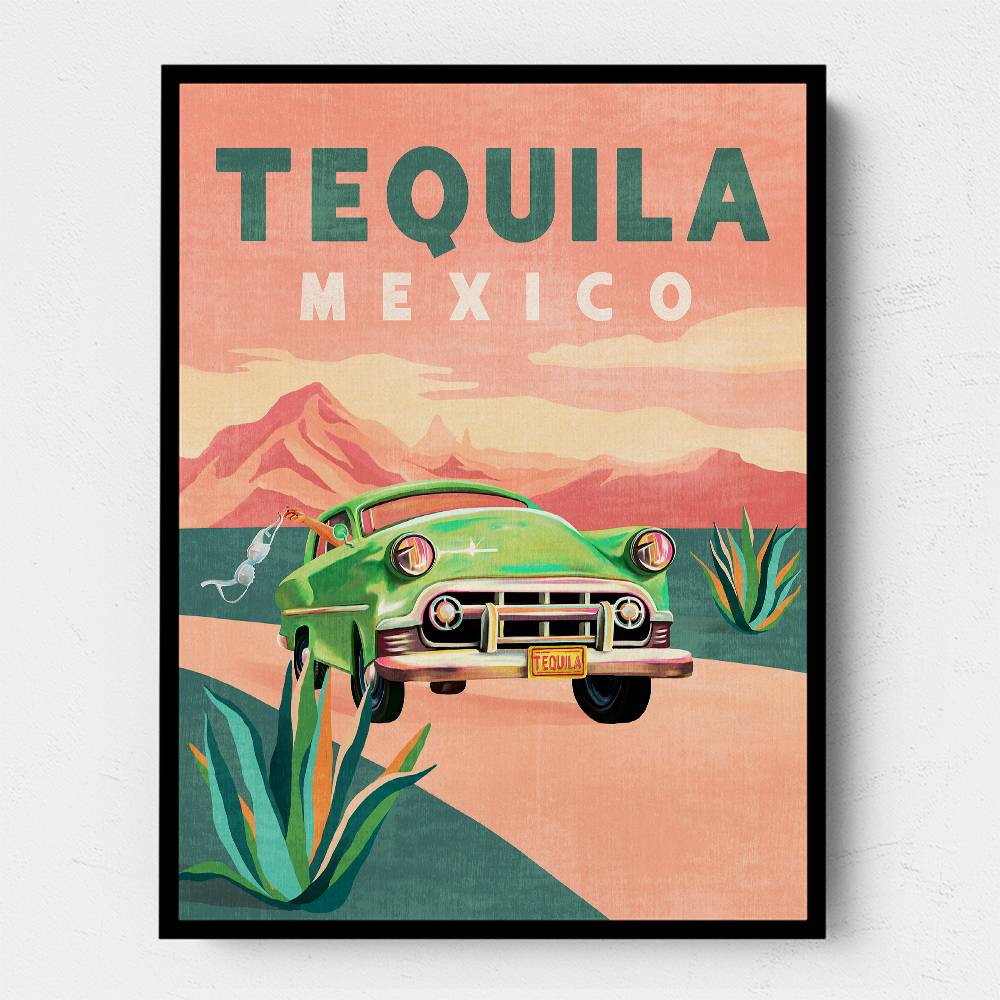 Tequila Mexico Colorful Vintage Travel Poster Wall Art