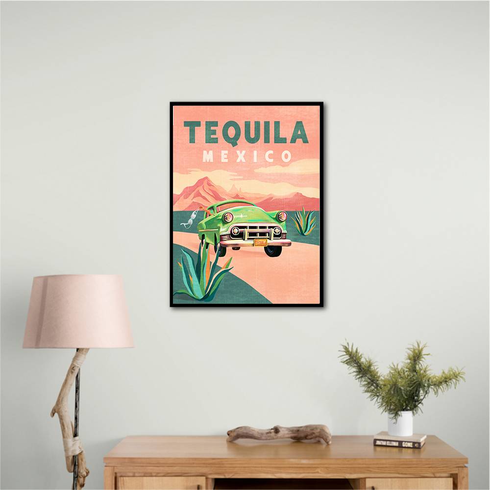 Tequila Mexico Colorful Vintage Travel Poster Wall Art