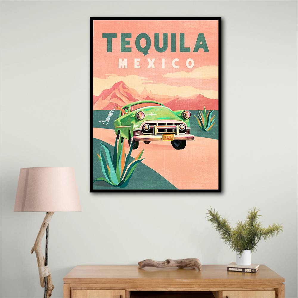 Tequila Mexico Colorful Vintage Travel Poster Wall Art