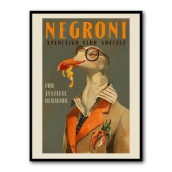 Vintage Art Deco Negroni Poster Of A Fancy Seagull Wall Art