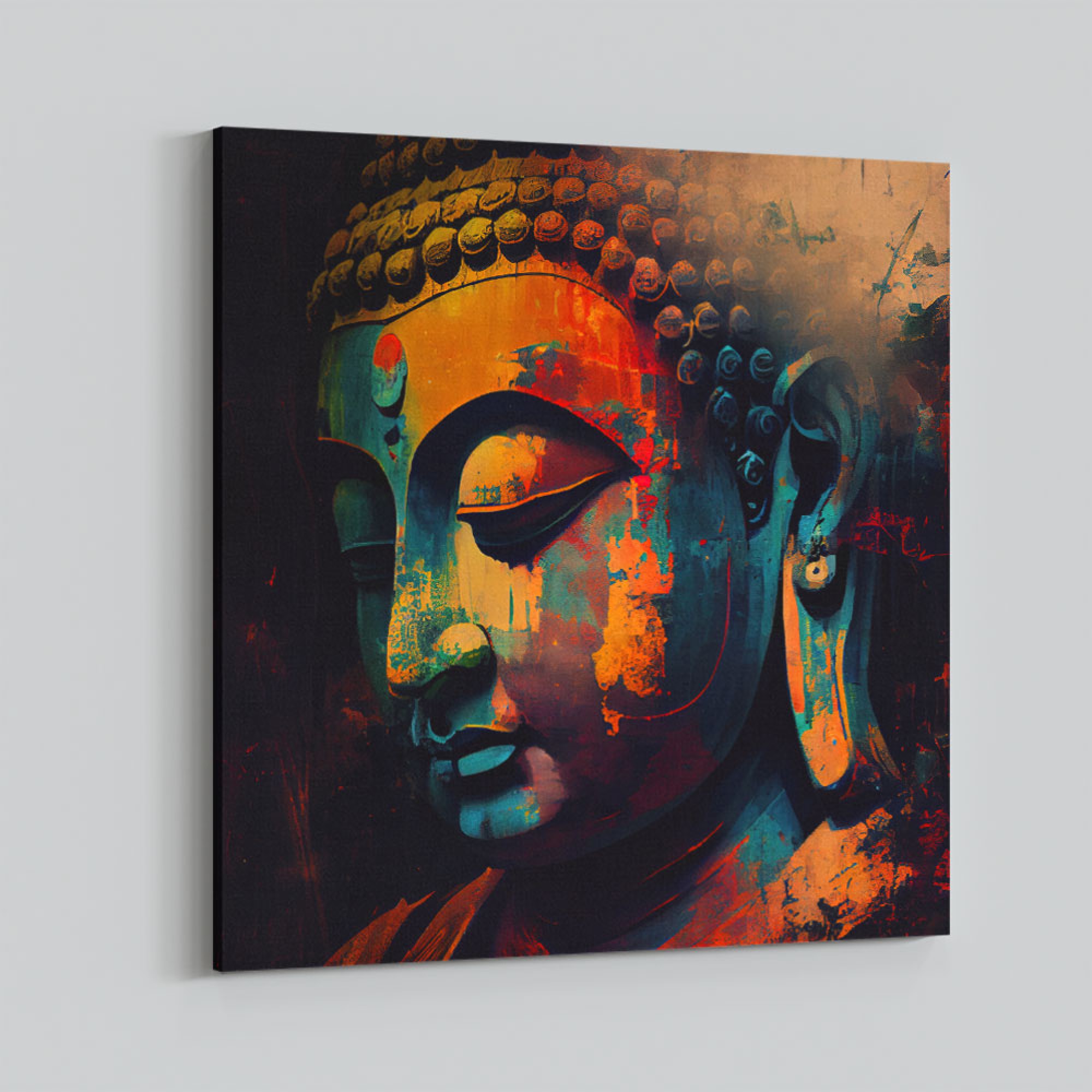 Buddha Head Abstract Color 4 Square Wall Art