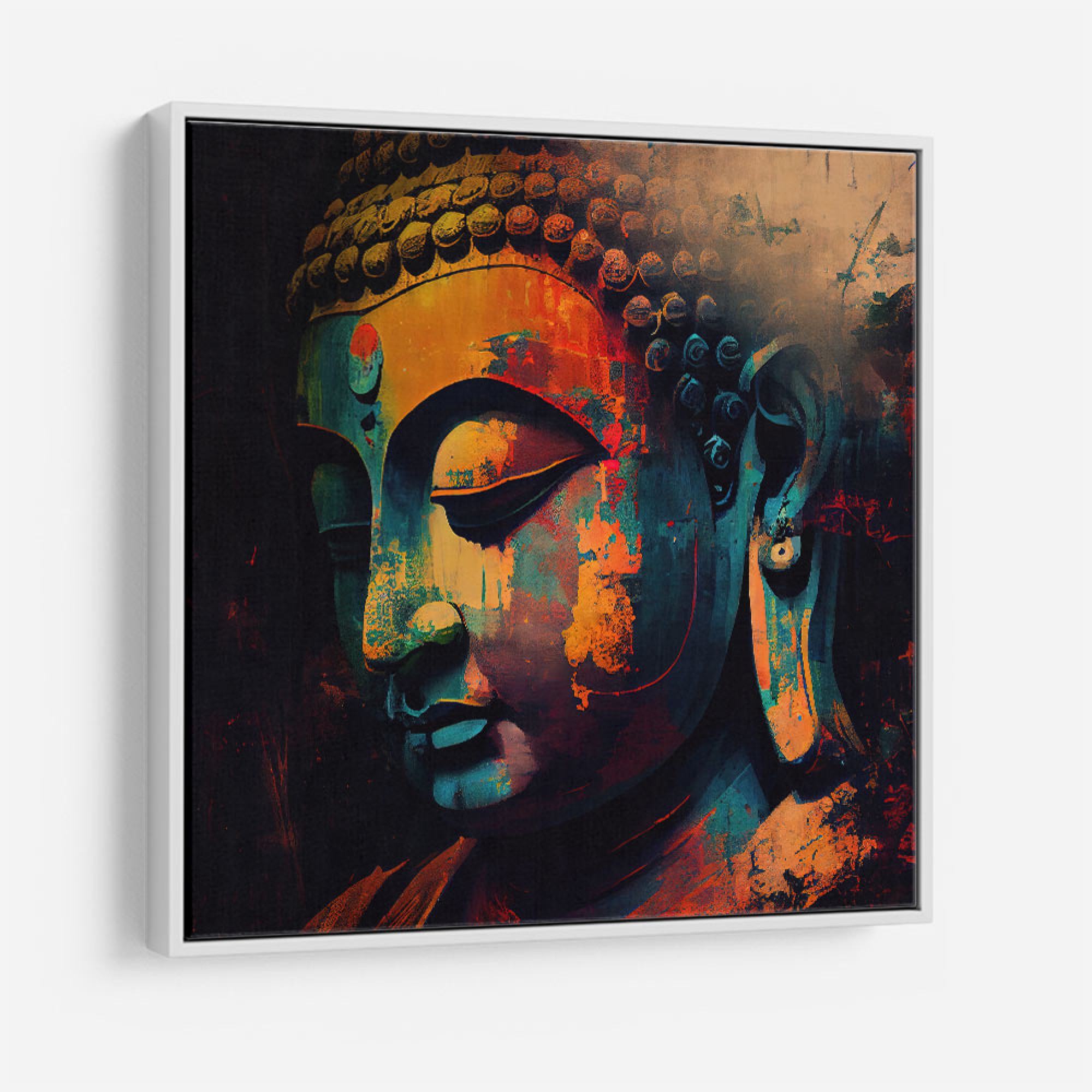 Buddha Head Abstract Color 4 Square Wall Art