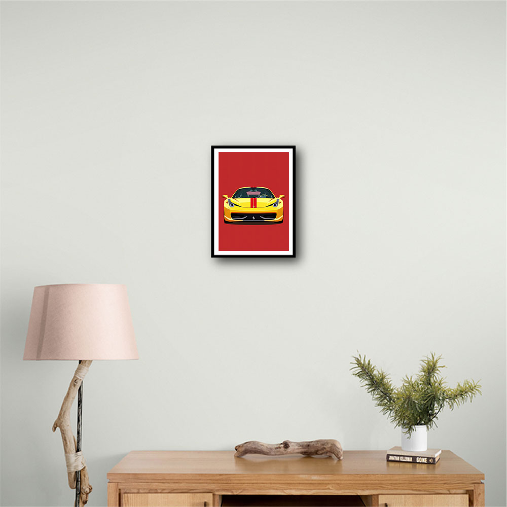 Ferrari 458 Yellow on Red Poster