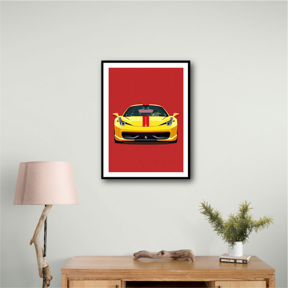 Ferrari 458 Yellow on Red Poster