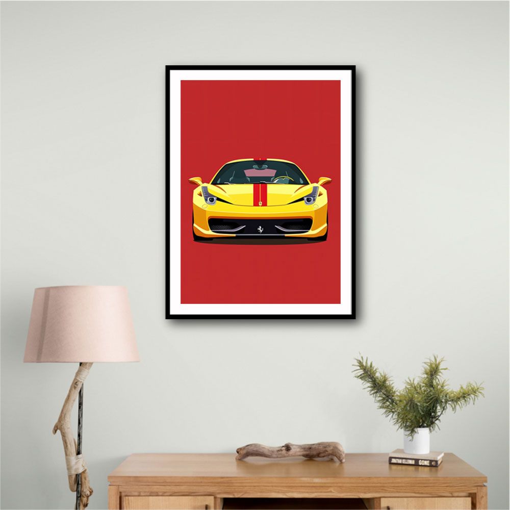 Ferrari 458 Yellow on Red Poster