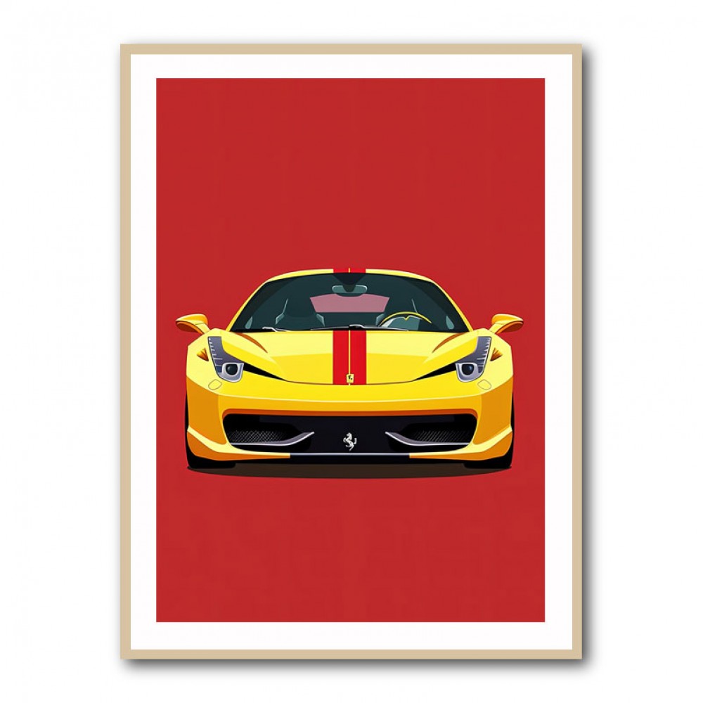 Ferrari 458 Yellow on Red Poster