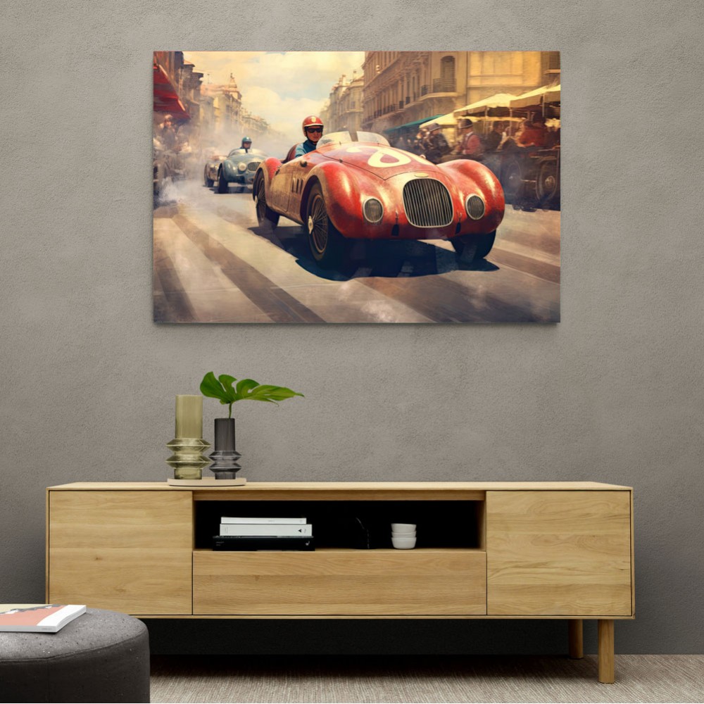 Vintage Le Mans Red Racing Car Wall Art