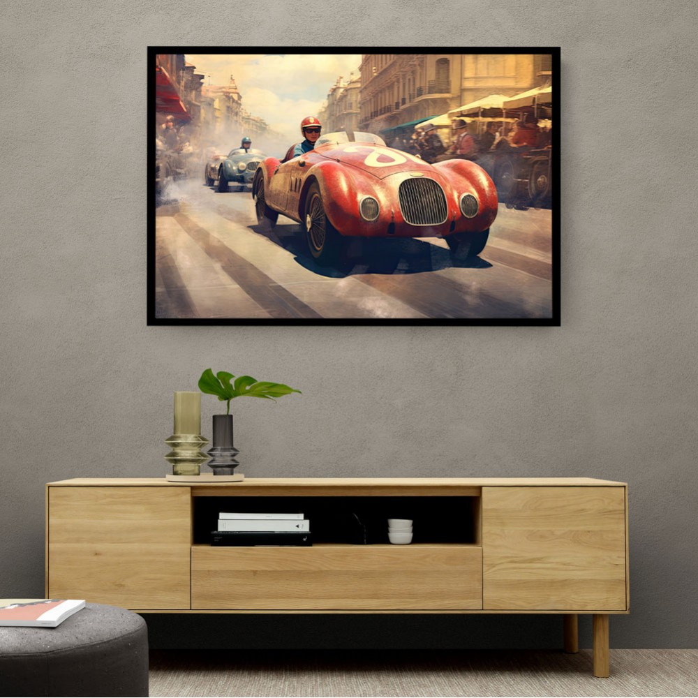 Vintage Le Mans Red Racing Car Wall Art