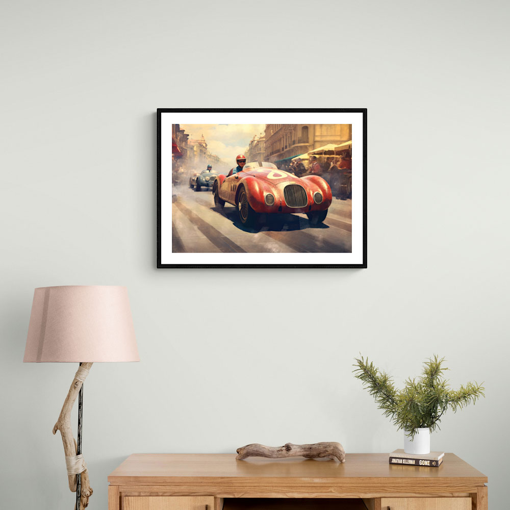 Vintage Le Mans Red Racing Car Wall Art