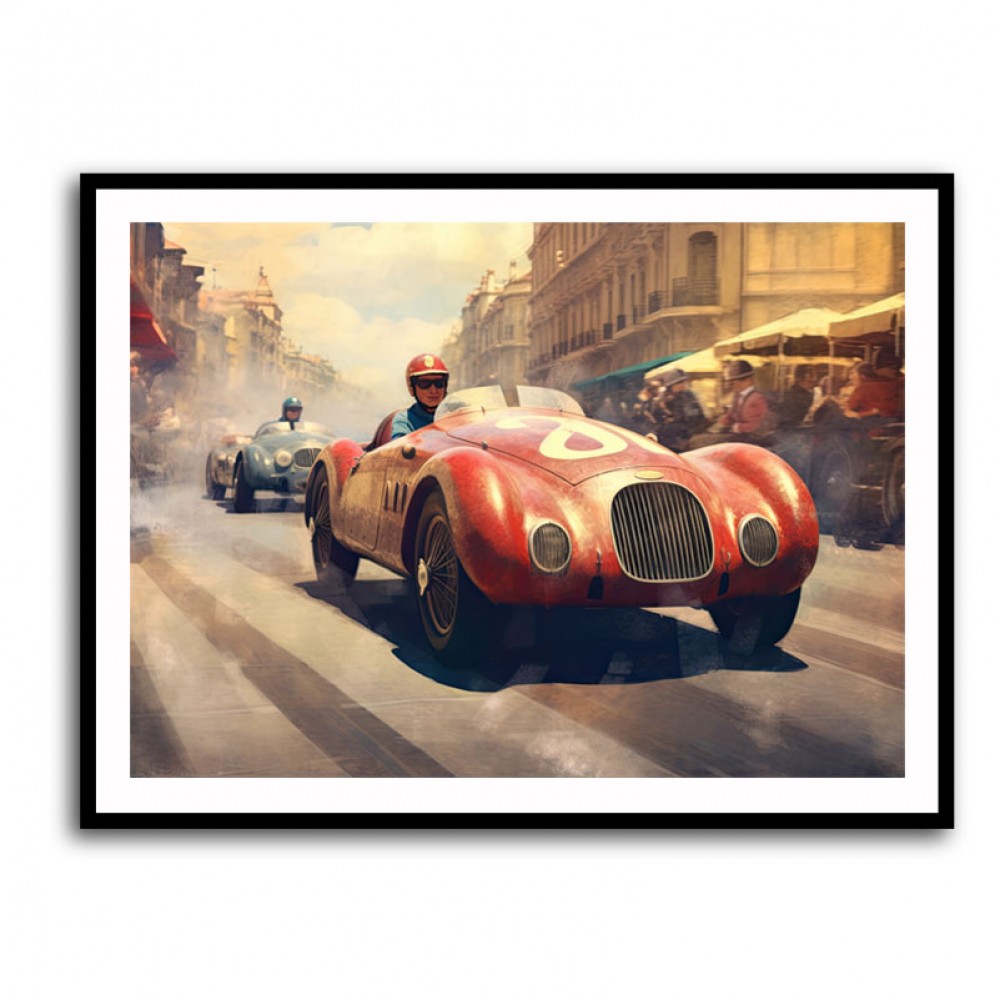 Vintage Le Mans Red Racing Car Wall Art