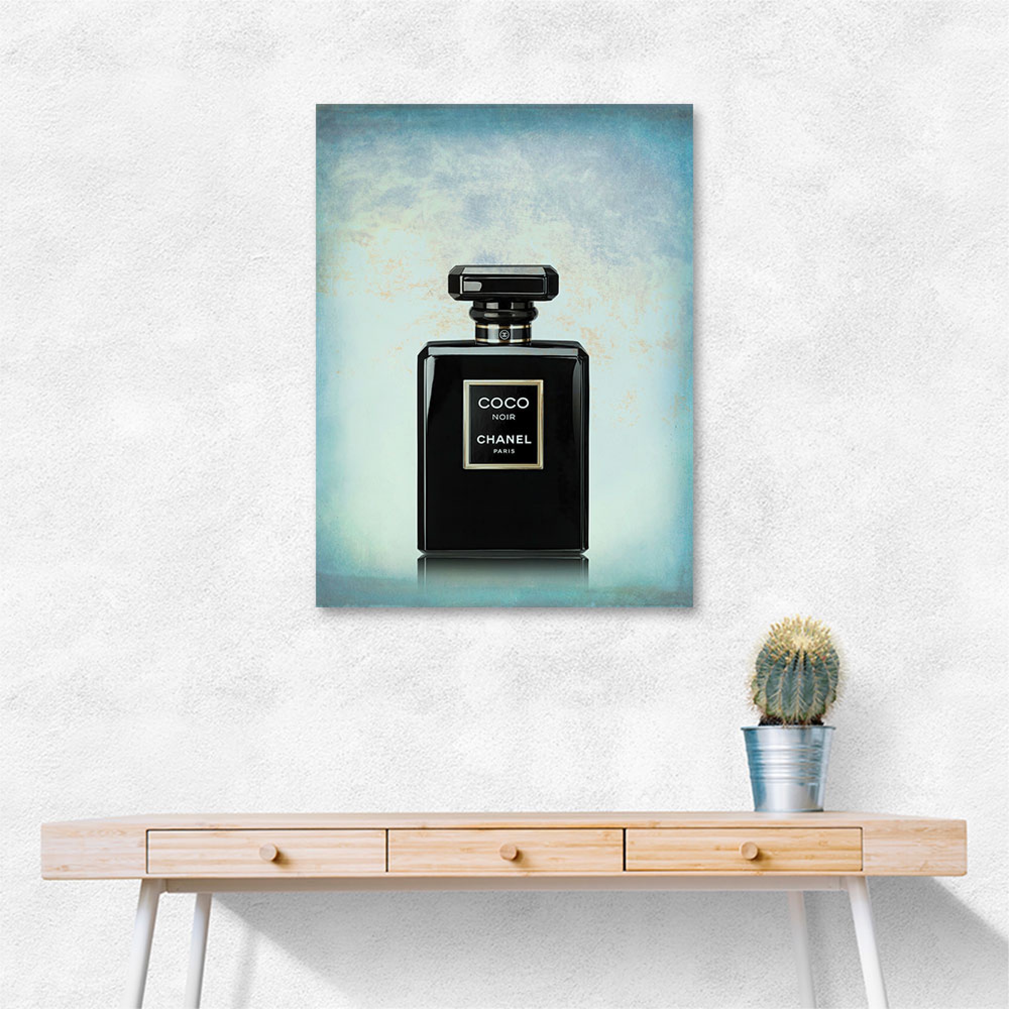 Coco Chanel Noir on Blue Wall Art