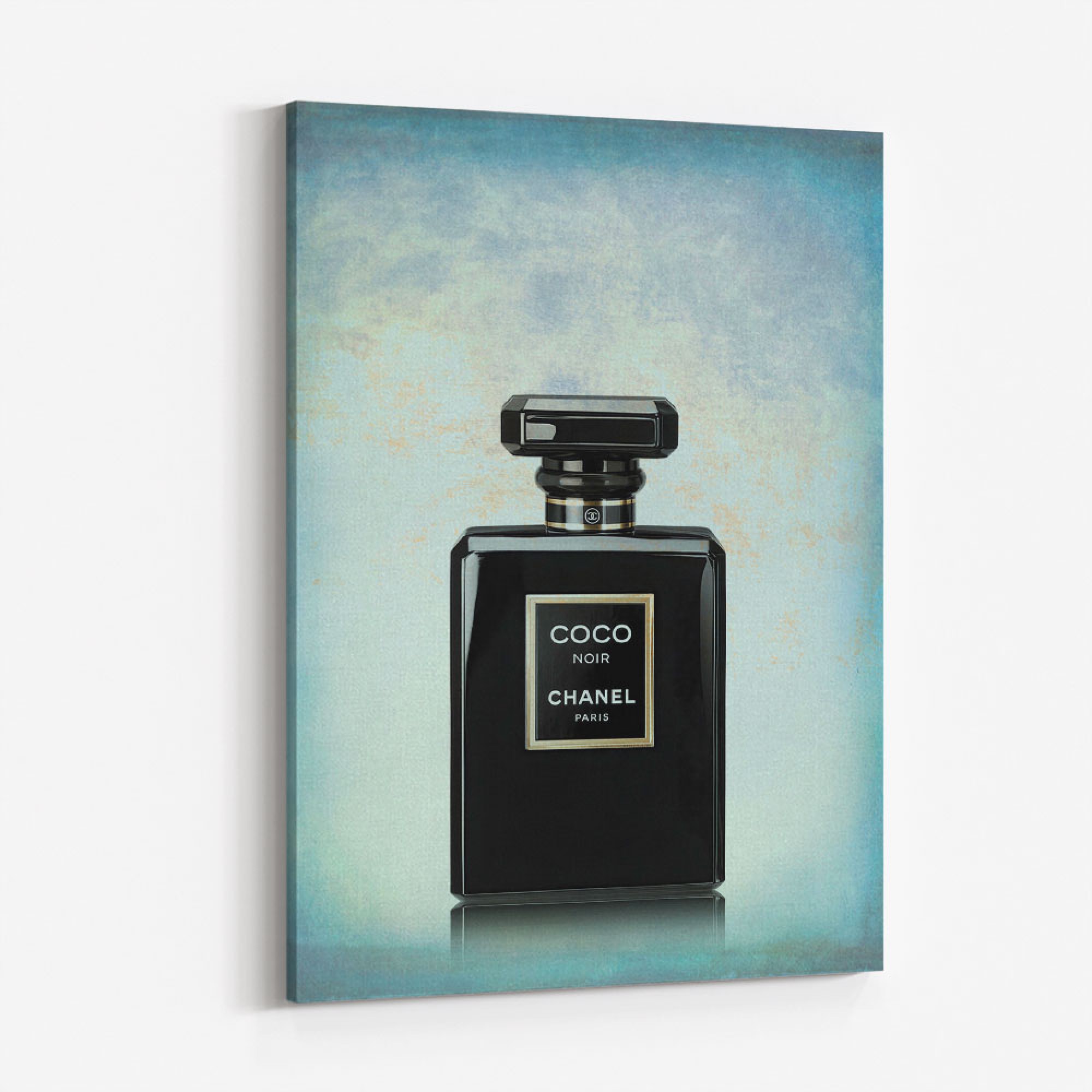 Coco Chanel Noir on Blue Wall Art