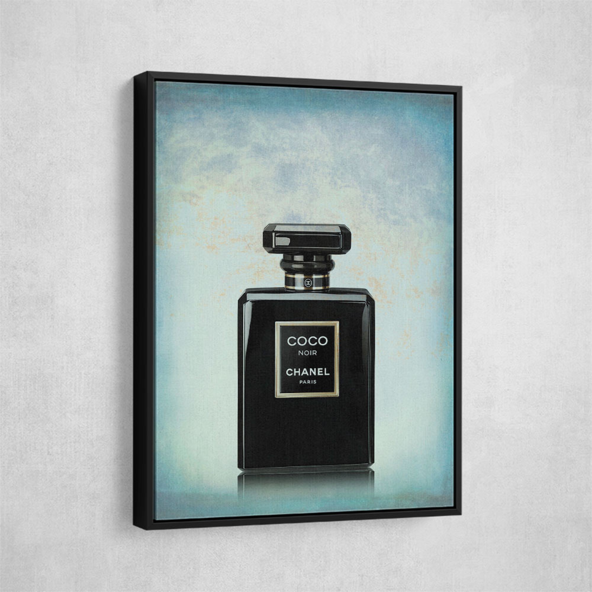 Coco Chanel Noir on Blue Wall Art