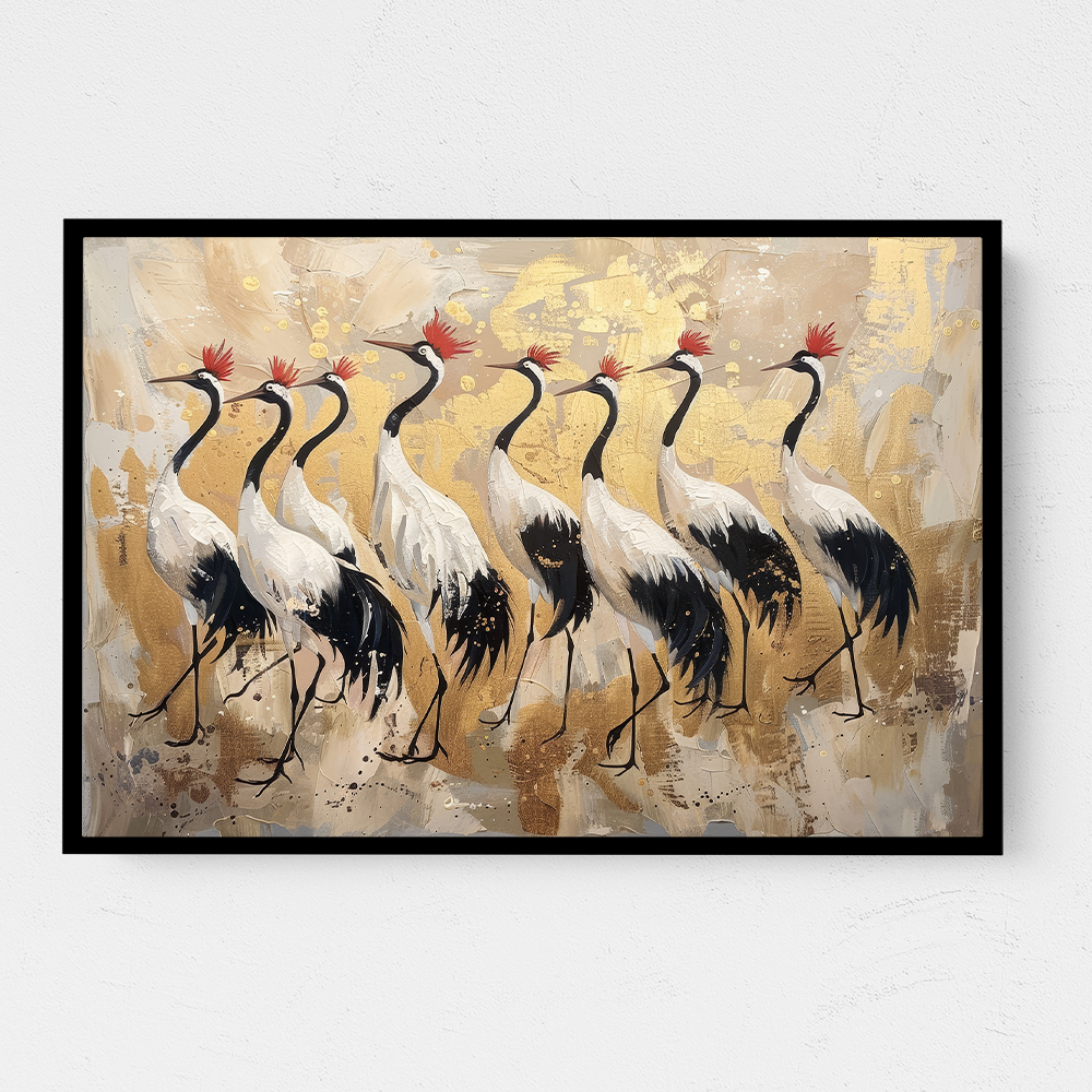 Flock of Cranes in a Japandi Style Wall Art