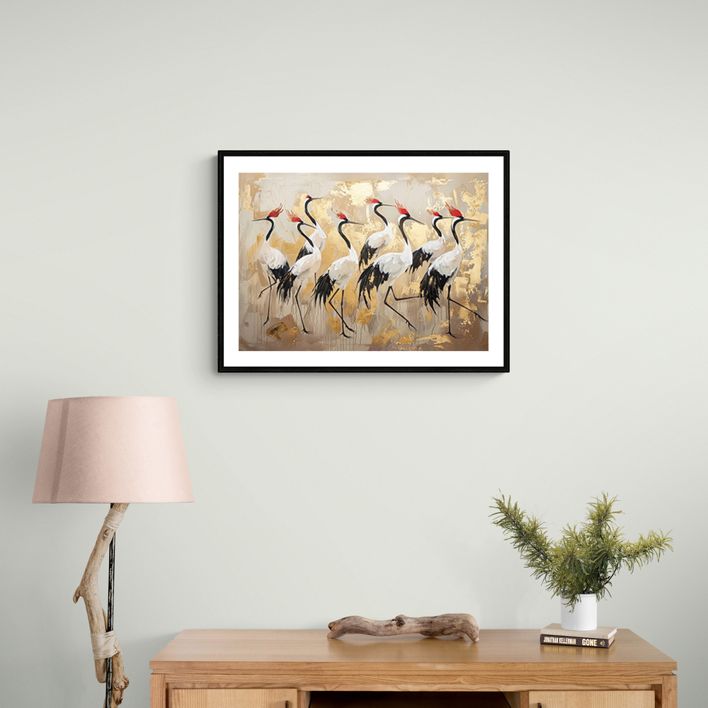 Flock of Cranes in a Japandi Style 1 Wall Art