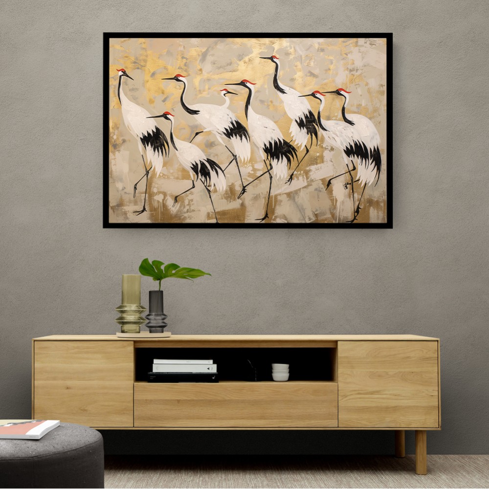 Flock of Cranes in a Japandi Style 2 Wall Art