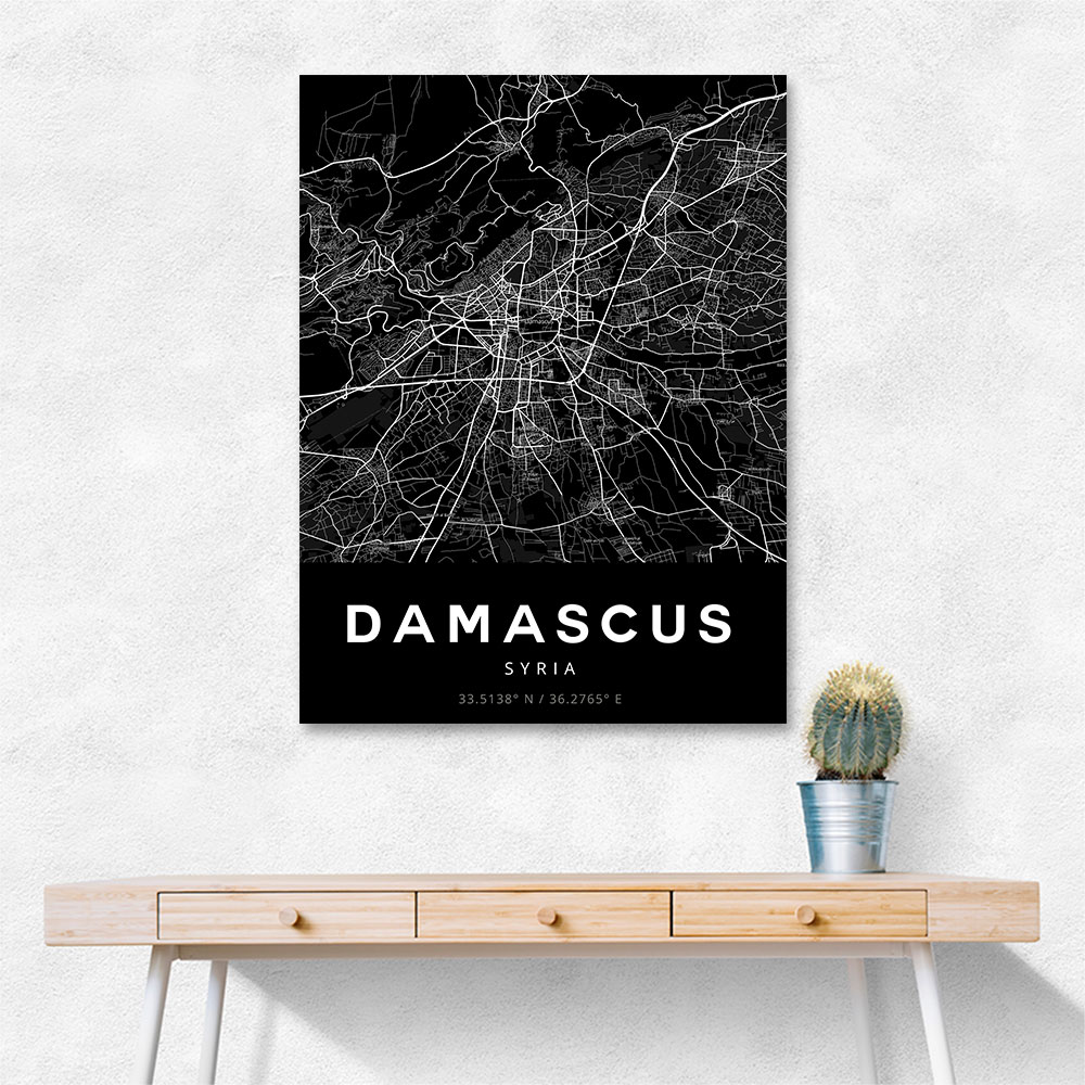 Damascus City Map - Black