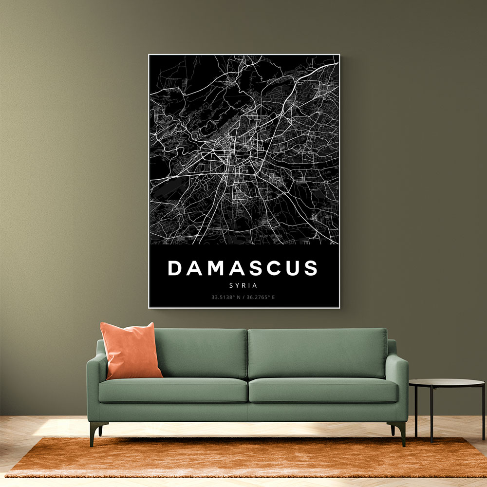 Damascus City Map - Black