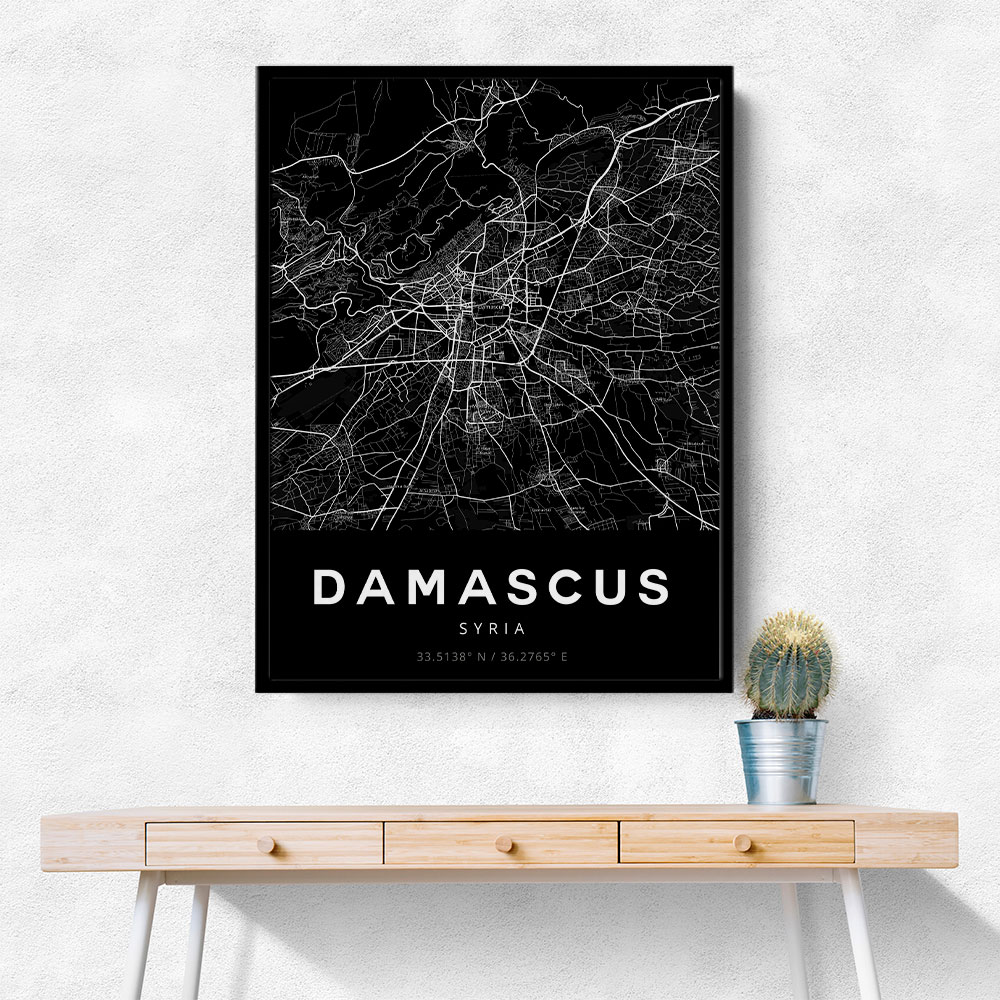 Damascus City Map - Black