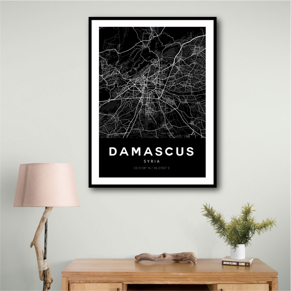 Damascus City Map - Black