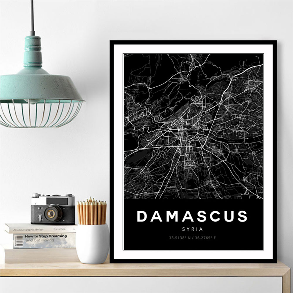 Damascus City Map - Black