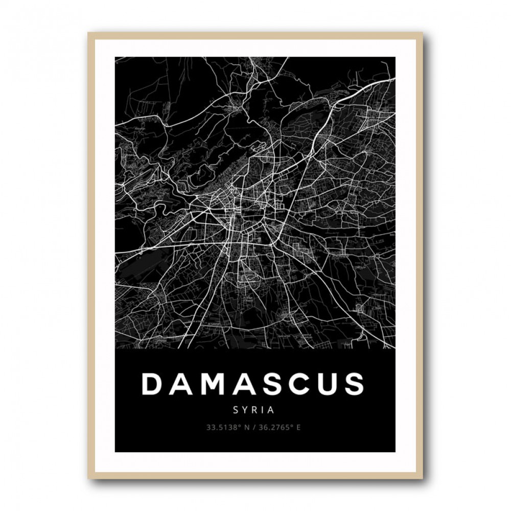 Damascus City Map - Black