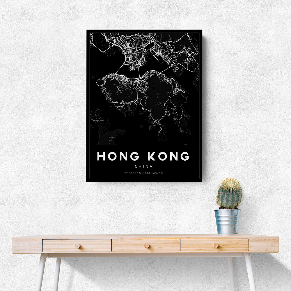 Hong Kong City Map - Black