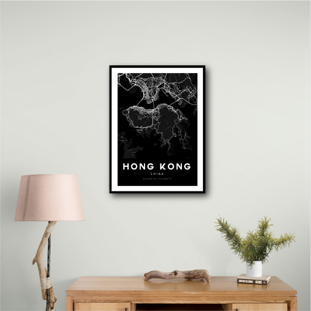 Hong Kong City Map - Black