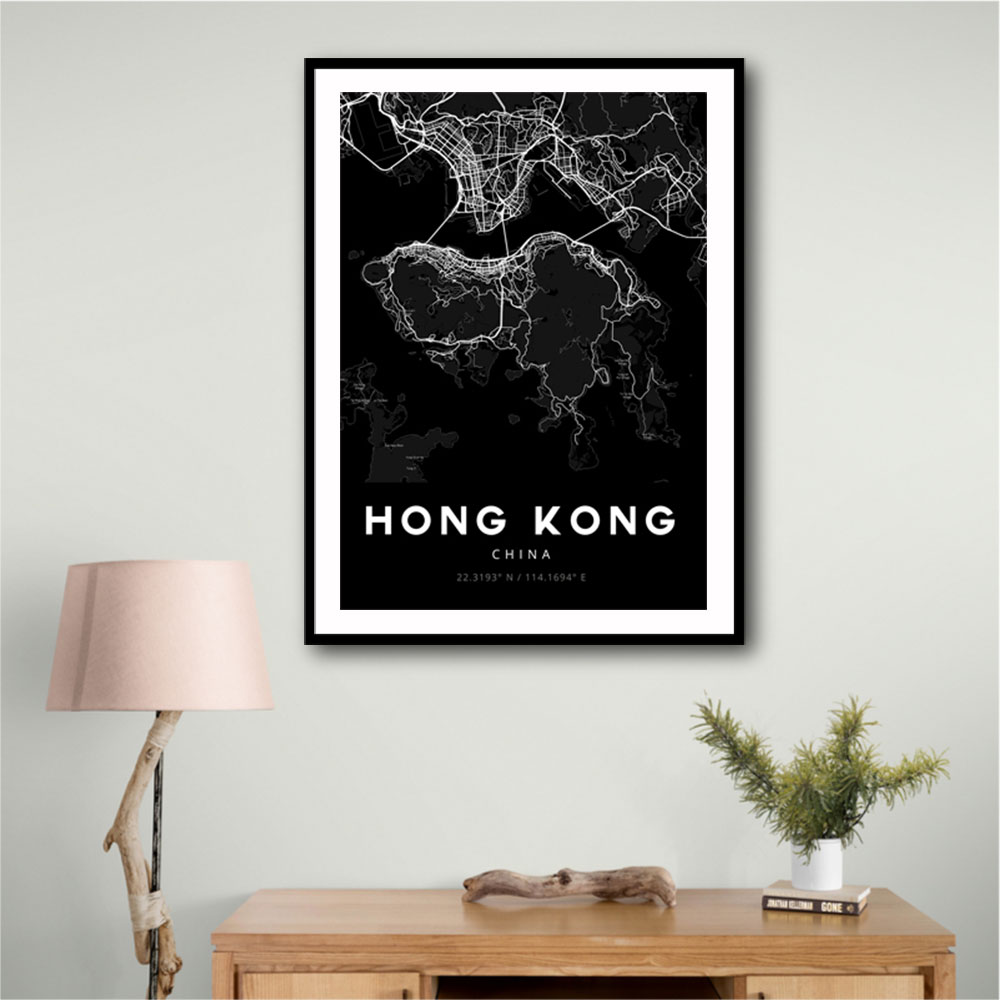 Hong Kong City Map - Black