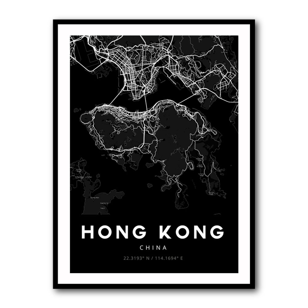 Hong Kong City Map - Black