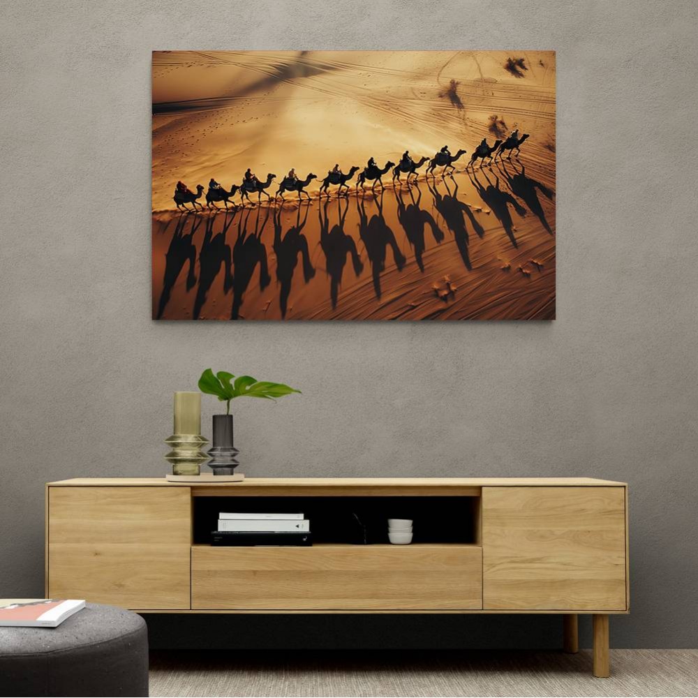 Camel Train Crossing The Desert