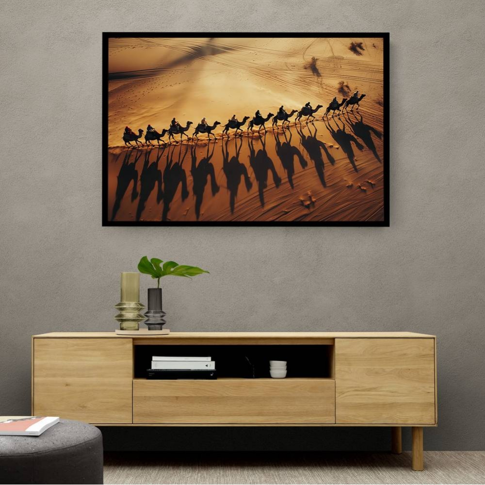 Camel Train Crossing The Desert