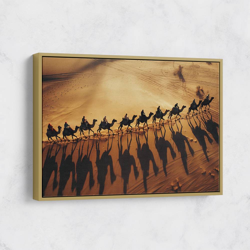 Camel Train Crossing The Desert