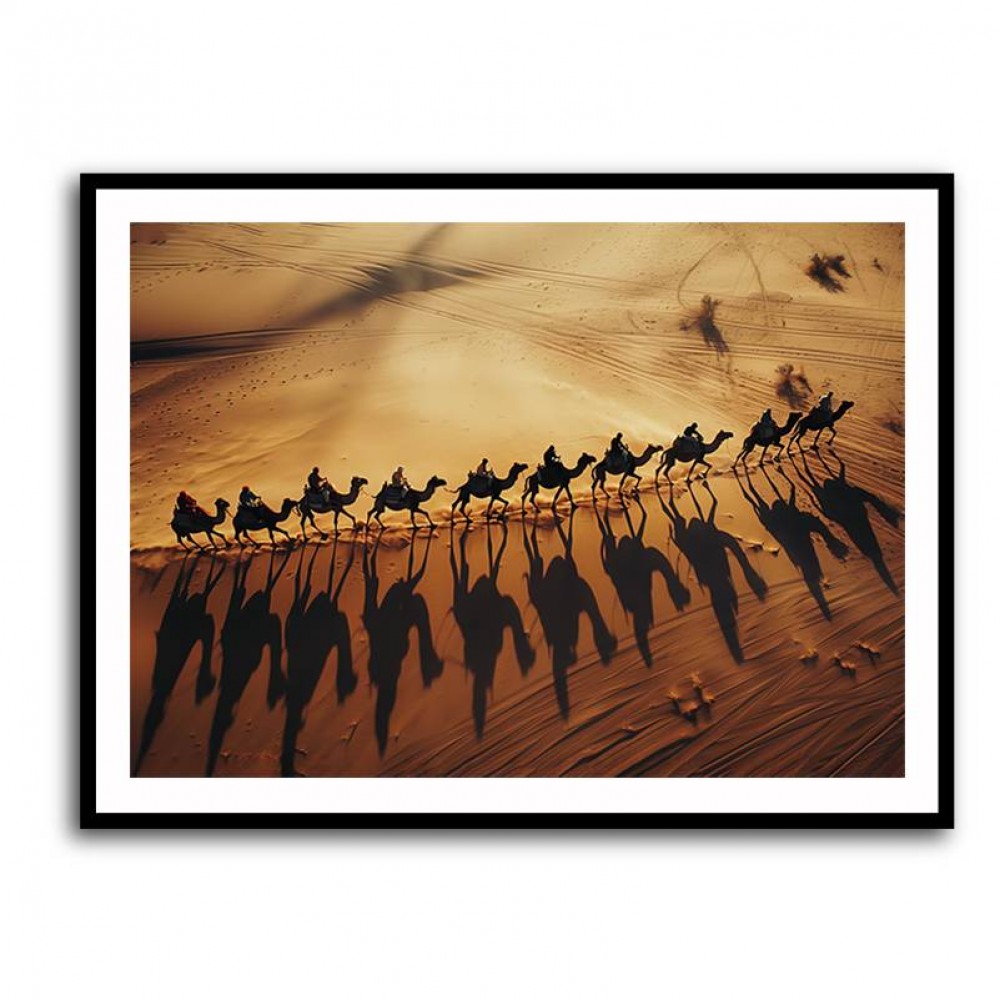 Camel Train Crossing The Desert