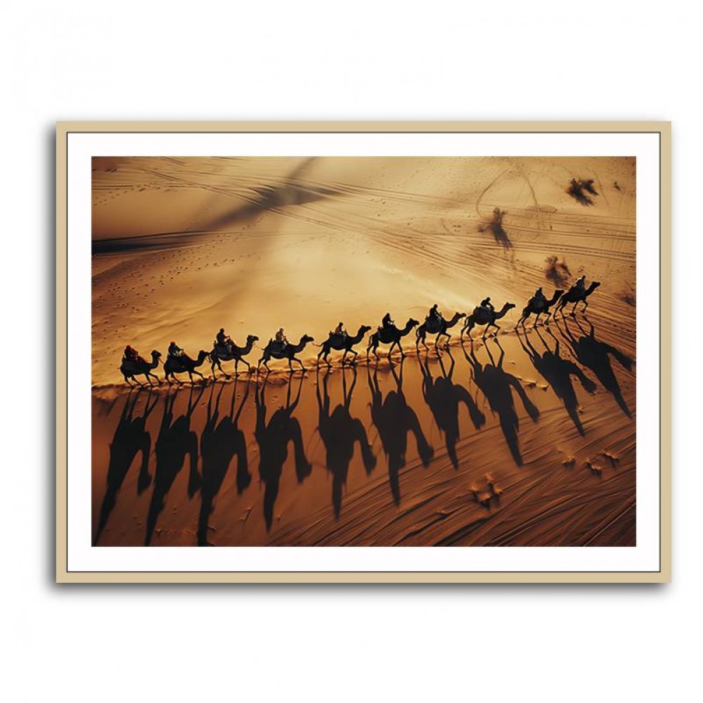 Camel Train Crossing The Desert